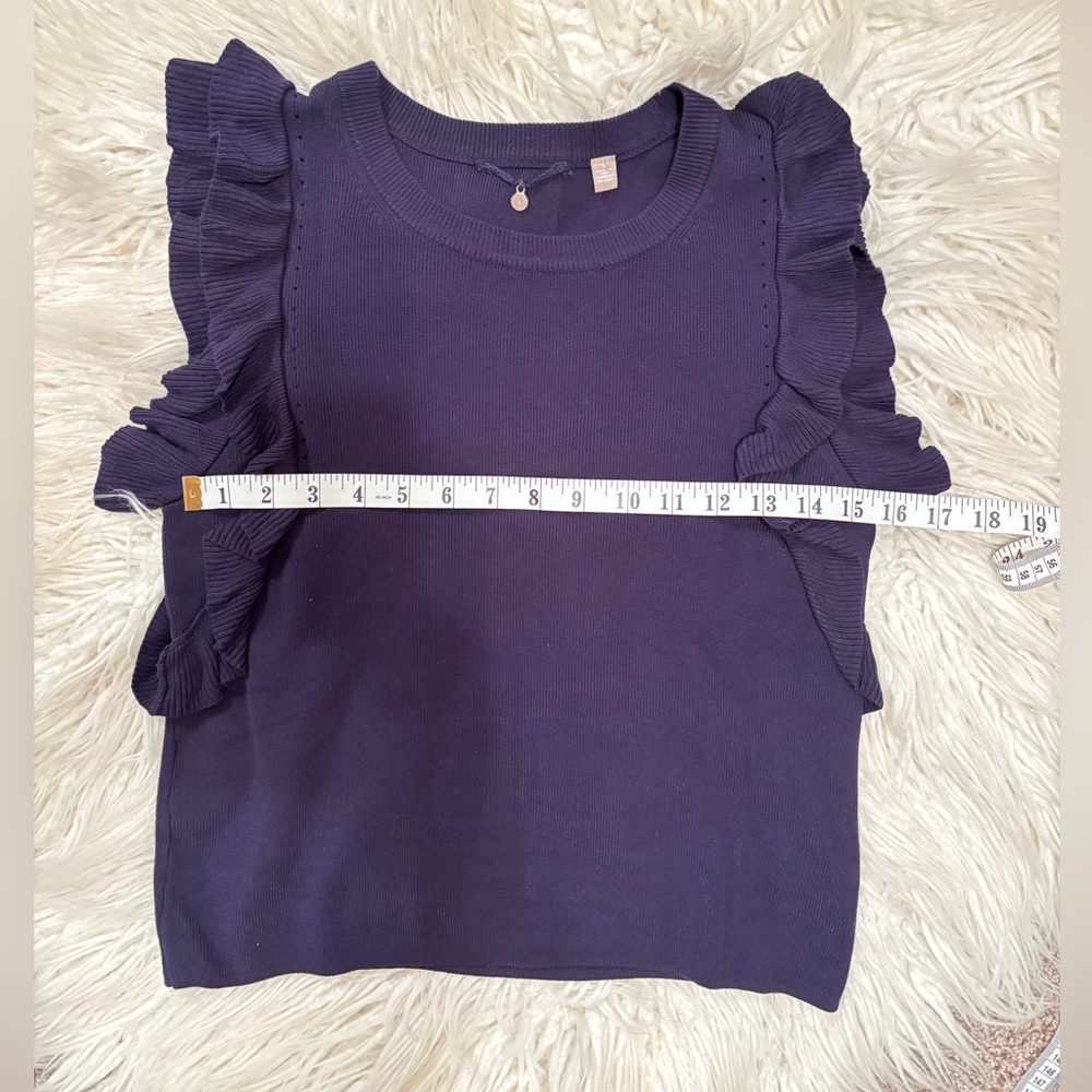 Anthropologie Navy Knitted & Knotted
Ruffle Sleeve Sweater Size S - Picture 10 of 14
